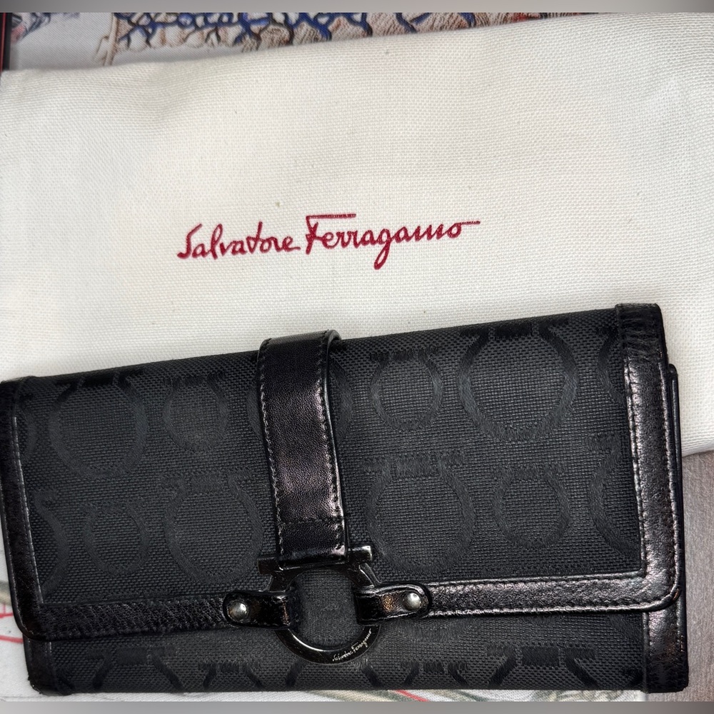 Ferragamo Black Leather Long Wallet